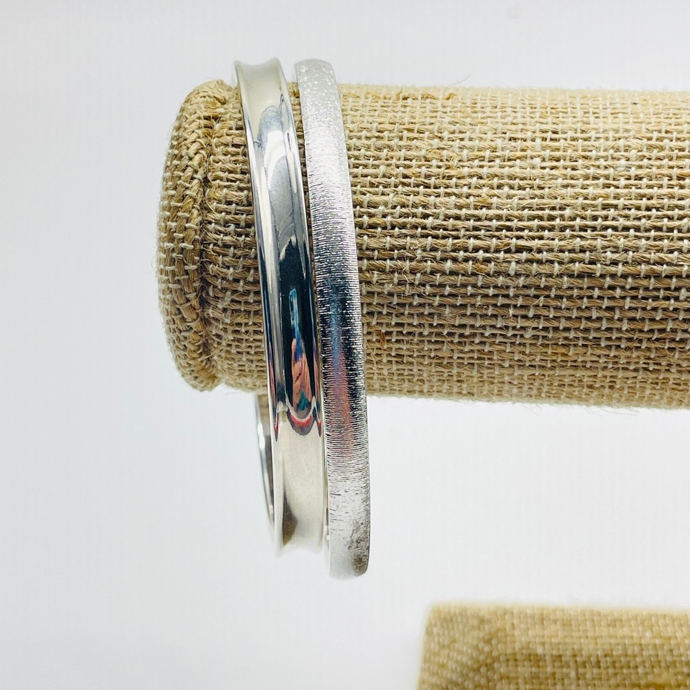 Monet Silver Tone Bangle Bracelets Lot of 2 Thin Stackable Signed Vintage - Picture 12 of 14